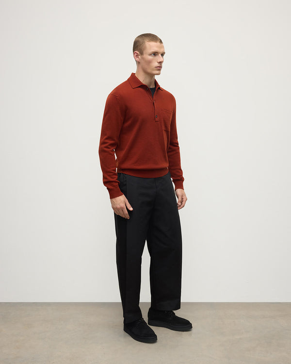 Johnstons Of Elgin Cashmere Long Sleeve Dark Red Polo Shirt
