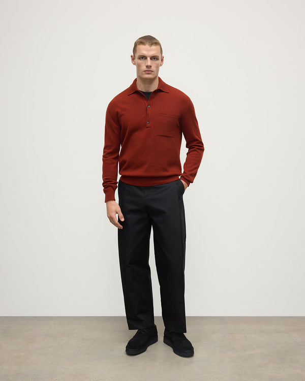 johnstons of elgin Cashmere Long Sleeve Dark Red Polo Shirt