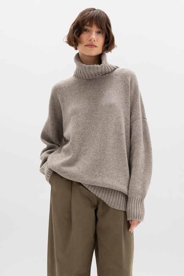 Johnstons Of Elgin Cashmere Marl Light Grey Roll Neck Jumper