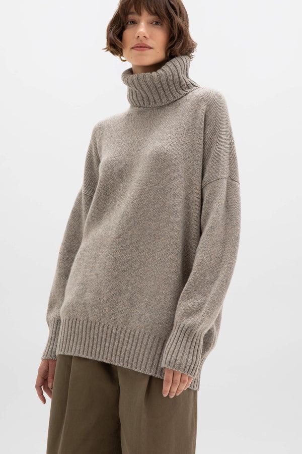 Johnstons Of Elgin Cashmere Marl Light Grey Roll Neck Jumper