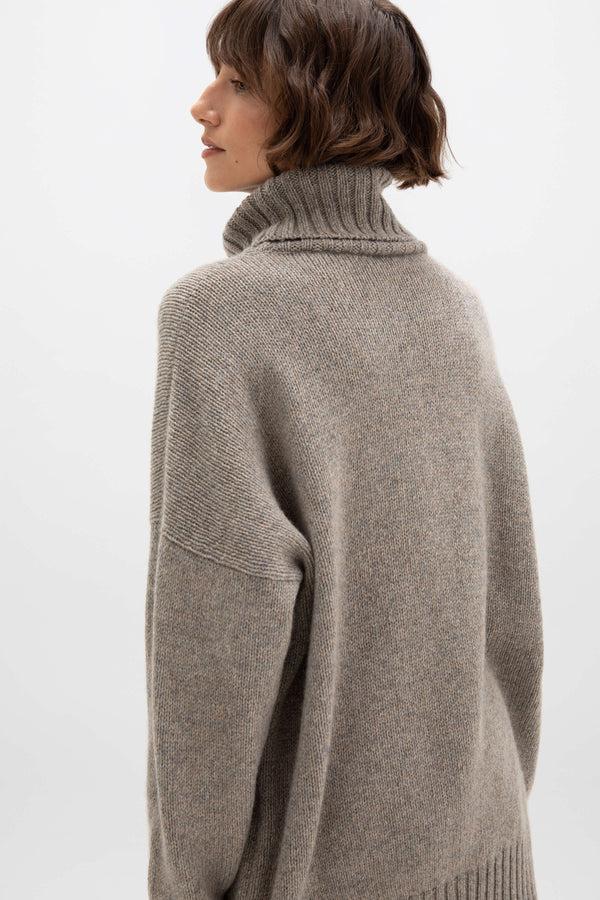 Johnstons Of Elgin Cashmere Marl Light Grey Roll Neck Jumper