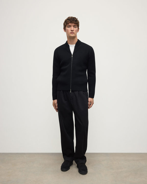 johnstons of elgin Cashmere Milano Stitch Black Zip Jacket