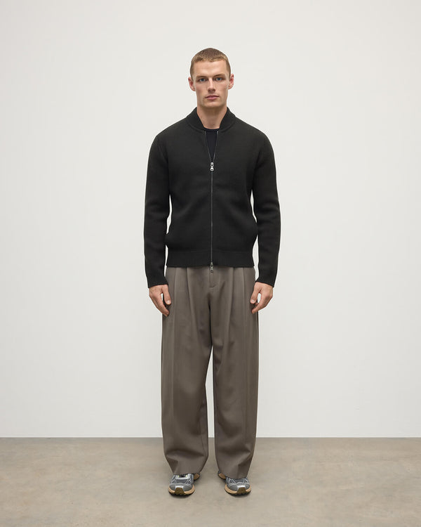 johnstons of elgin Cashmere Milano Stitch Dark Grey Zip Jacket