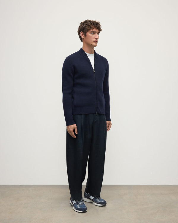 Johnstons Of Elgin Cashmere Milano Stitch Dark Navy Zip Jacket