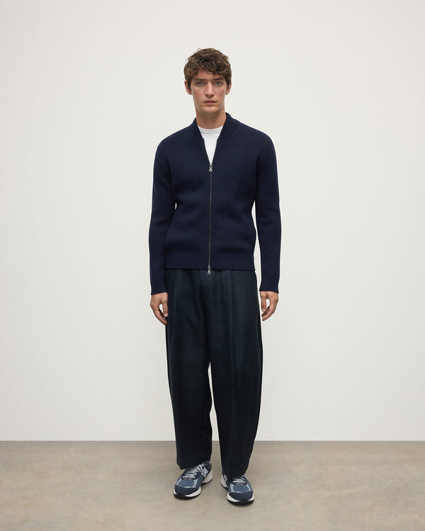 johnstons of elgin Cashmere Milano Stitch Dark Navy Zip Jacket