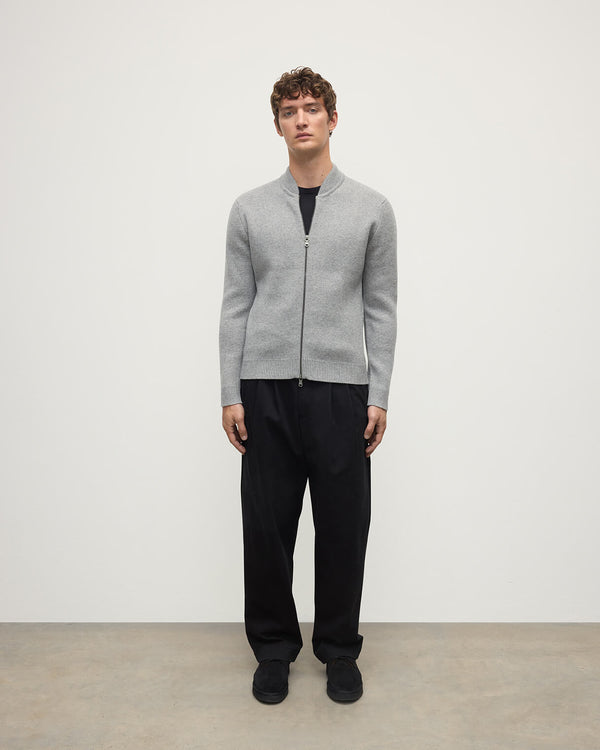 johnstons of elgin Cashmere Milano Stitch Light Grey Zip Jacket