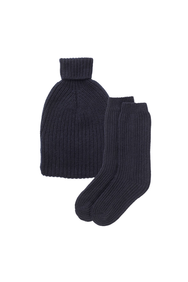 johnstons of elgin Cashmere Navy Hot Water Bottle Gift Set