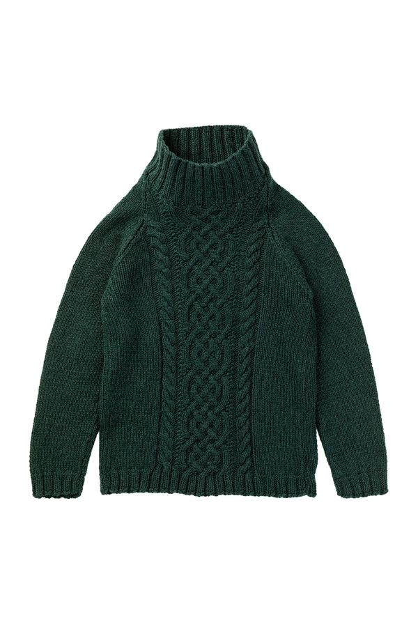 johnstons of elgin Children's Cable Green Cashmere Jumper