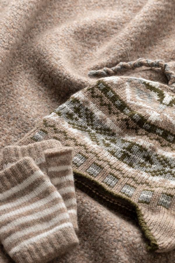 Johnstons Of Elgin Children's Cashmere Light Brown Fairisle Beanie