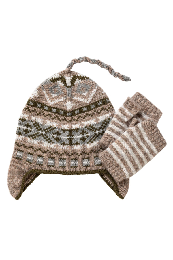 Johnstons Of Elgin Children's Cashmere Light Brown Fairisle Beanie
