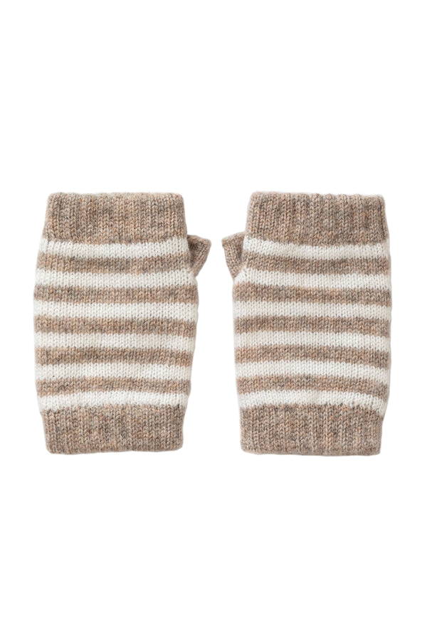 Johnstons Of Elgin Children's Natural Fairisle Hat & Stripy Wristwarmers Gift Set