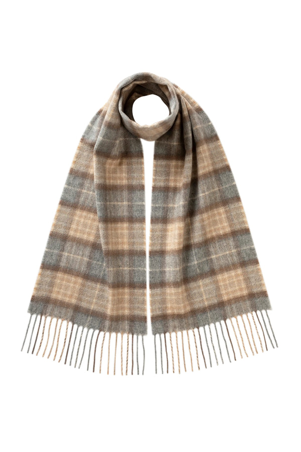 johnstons of elgin Children's Natural MacKellar Tartan Cashmere Scarf