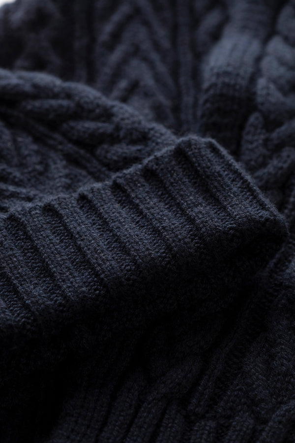 Johnstons Of Elgin Children's Navy Aran Beanie & Scarf Gift Set