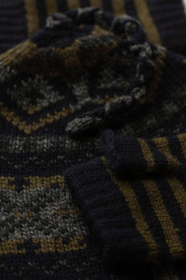 Johnstons Of Elgin Children's Navy Fairisle Hat & Stripy Wristwarmers Gift Set