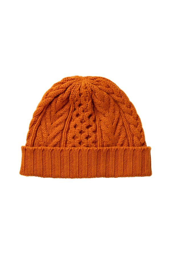 Johnstons Of Elgin Children's Orange Aran Beanie & Scarf Gift Set