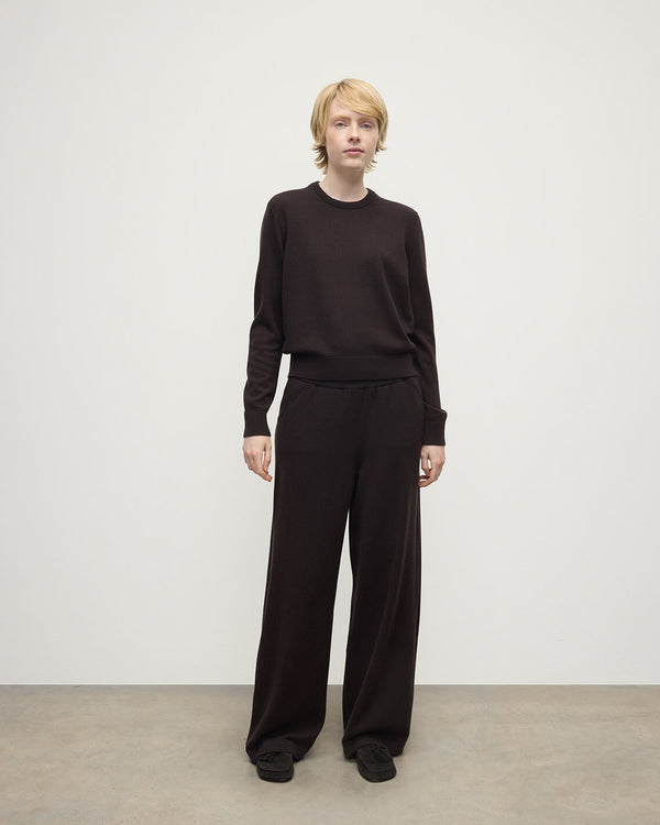 johnstons of elgin Classic Cashmere Dark Brown Round Neck Jumper