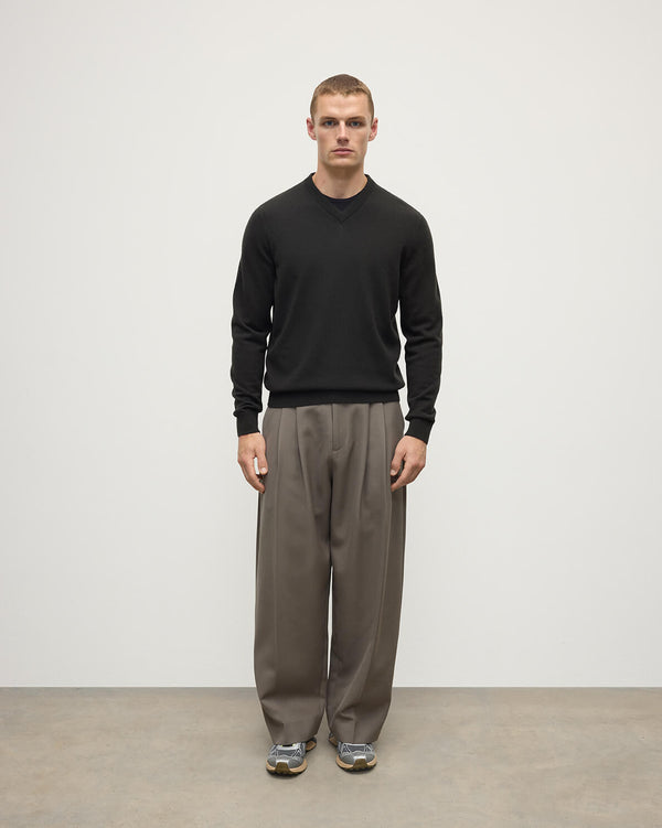 johnstons of elgin Classic Cashmere Dark Grey V Neck Jumper