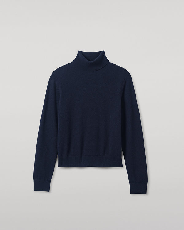 Johnstons Of Elgin Classic Cashmere Dark Navy Roll Neck Jumper