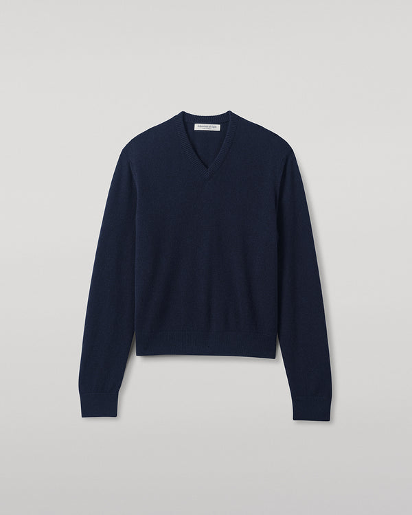 Johnstons Of Elgin Classic Cashmere Dark Navy V Neck Jumper