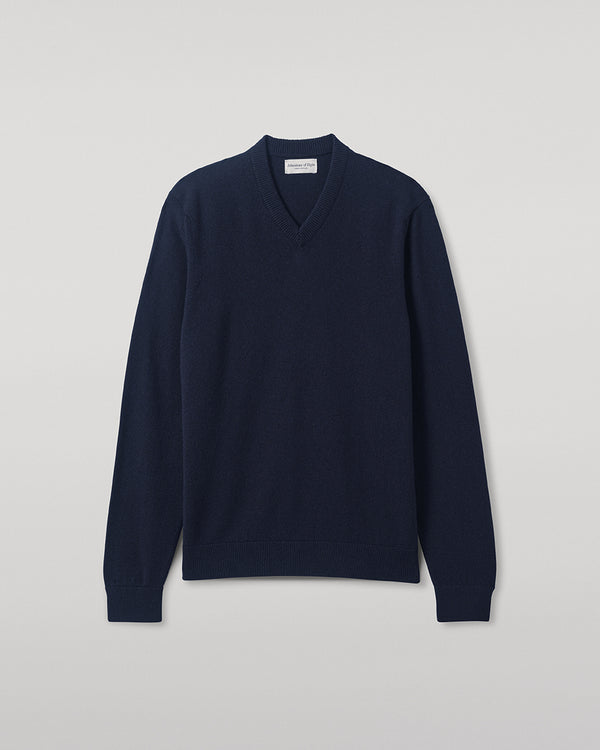 Johnstons Of Elgin Classic Cashmere Dark Navy V Neck Jumper