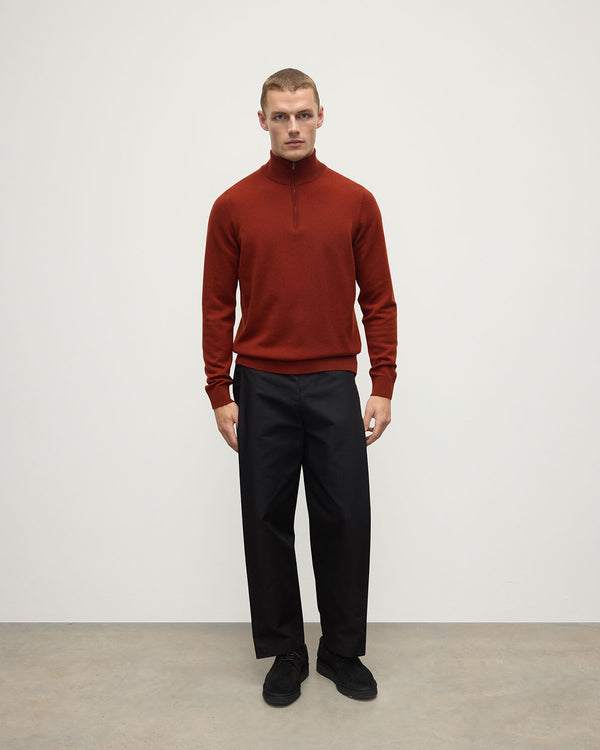 johnstons of elgin Classic Cashmere Dark Red Zip Neck Jumper