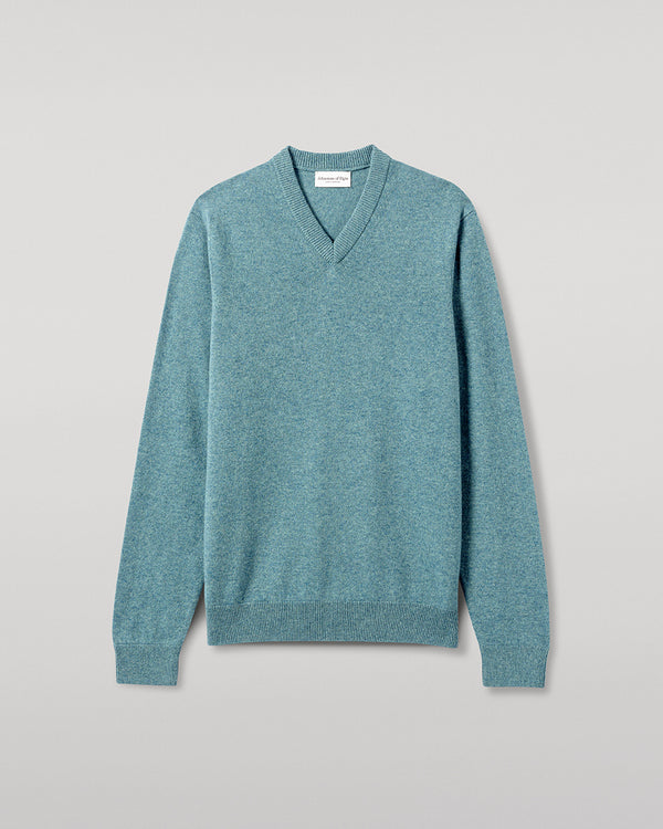 Johnstons Of Elgin Classic Cashmere Green V Neck Jumper