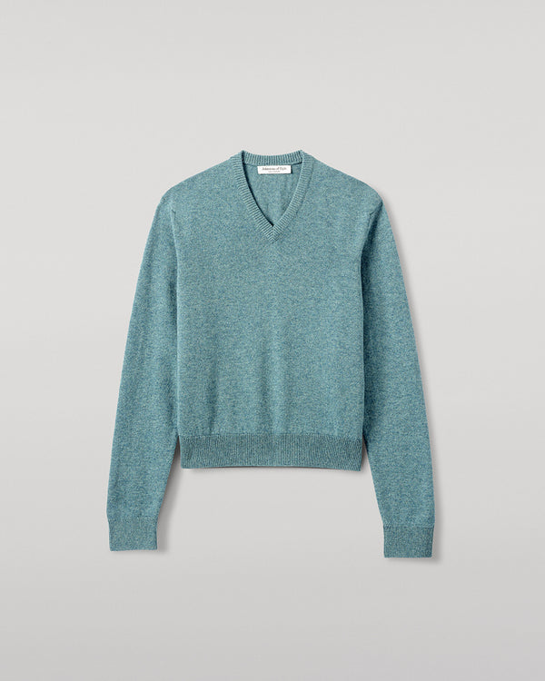 Johnstons Of Elgin Classic Cashmere Green V Neck Jumper