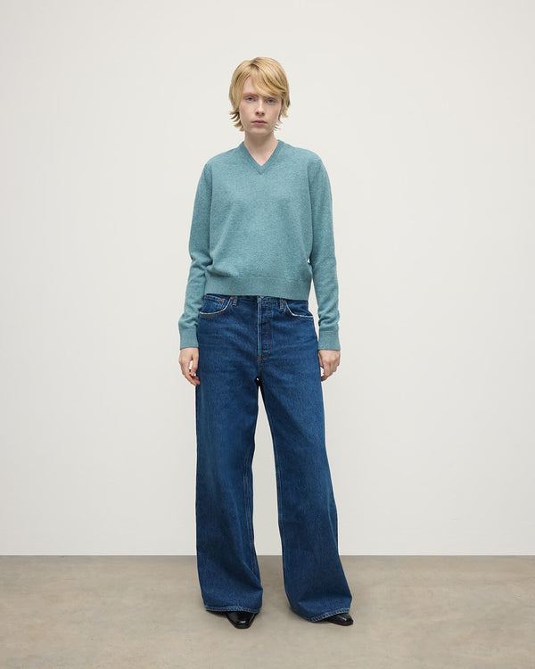 johnstons of elgin Classic Cashmere Green V Neck Jumper