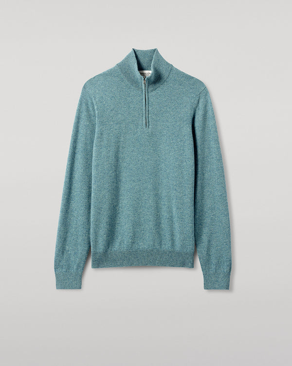 Johnstons Of Elgin Classic Cashmere Green Zip Neck Jumper