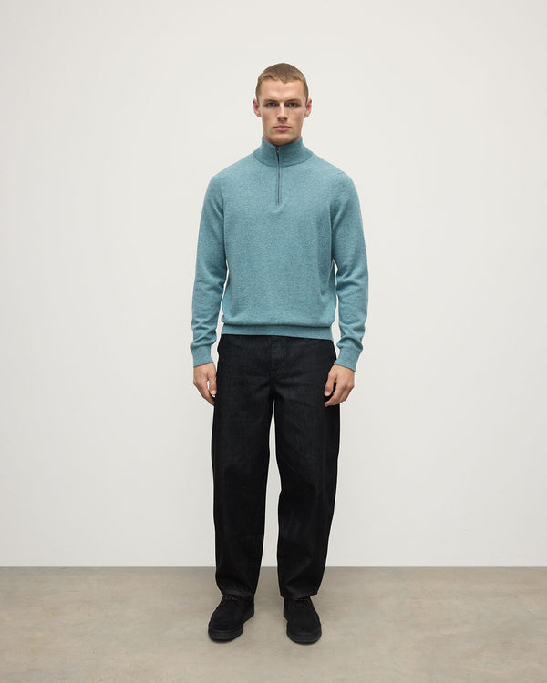 johnstons of elgin Classic Cashmere Green Zip Neck Jumper