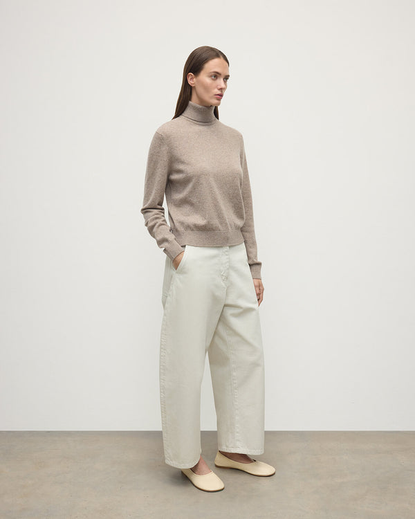 Johnstons Of Elgin Classic Cashmere Light Brown Roll Neck Jumper