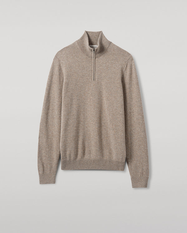 Johnstons Of Elgin Classic Cashmere Light Brown Zip Neck Jumper