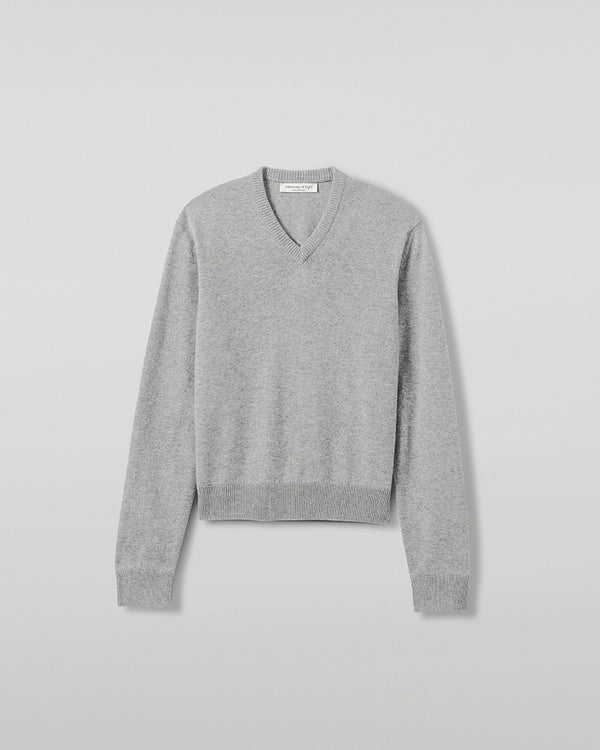 Johnstons Of Elgin Classic Cashmere Light Grey V Neck Jumper