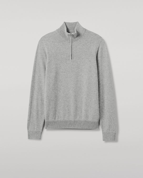 Johnstons Of Elgin Classic Cashmere Light Grey Zip Neck Jumper