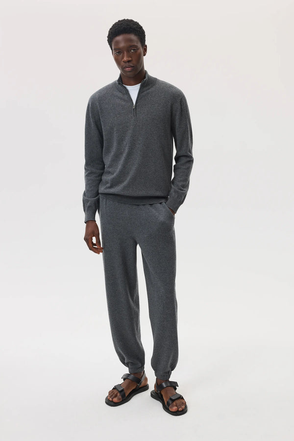 Johnstons Of Elgin Classic Cashmere Mid Grey Zip Neck Jumper