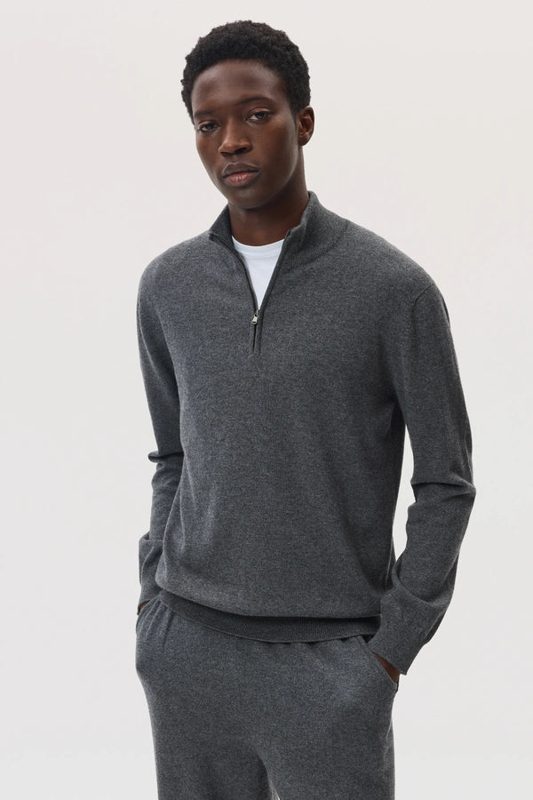 Johnstons Of Elgin Classic Cashmere Mid Grey Zip Neck Jumper
