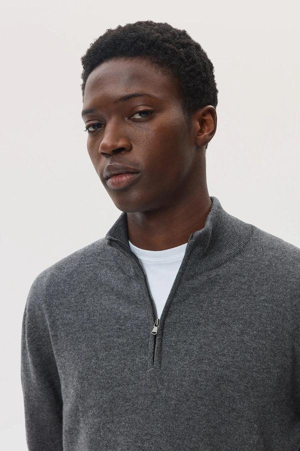 johnstons of elgin Classic Cashmere Mid Grey Zip Neck Jumper