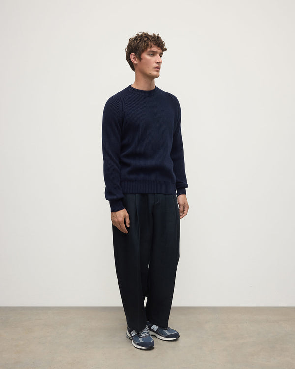 Johnstons Of Elgin Contrast Dark Neck Navy Cashmere Jumper