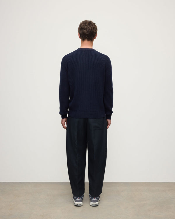 Johnstons Of Elgin Contrast Dark Neck Navy Cashmere Jumper