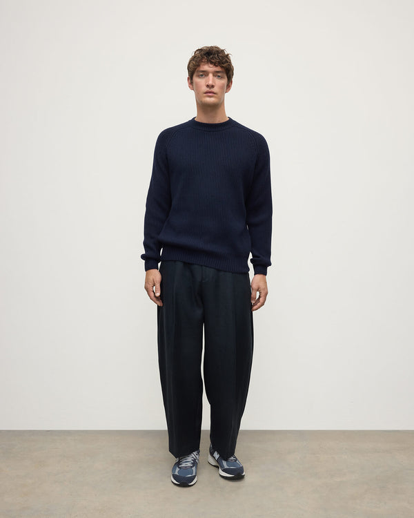 johnstons of elgin Contrast Dark Neck Navy Cashmere Jumper