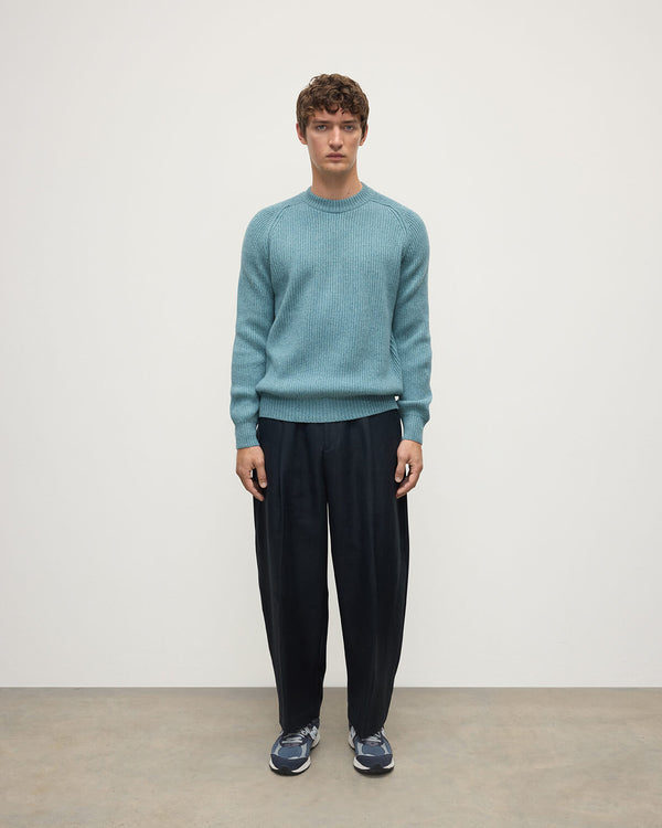 johnstons of elgin Contrast Neck Green Cashmere Jumper