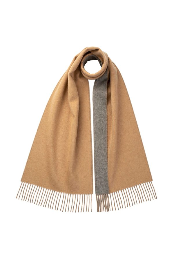 johnstons of elgin Contrast Reversible Camel Cashmere Scarf