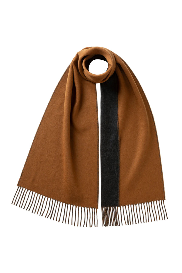 johnstons of elgin Contrast Reversible Camel Cashmere Scarf