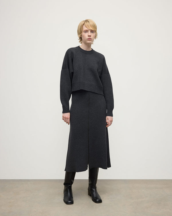 johnstons of elgin Cropped Milano Dark Grey Cashmere Jumper