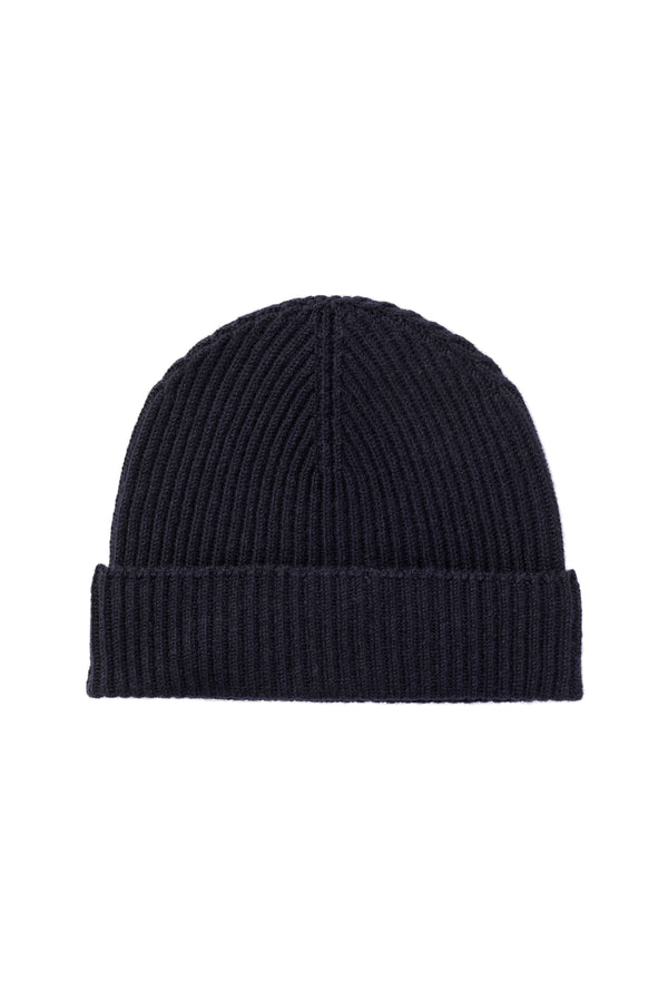 johnstons of elgin Dark Navy Ribbed Cashmere Beanie