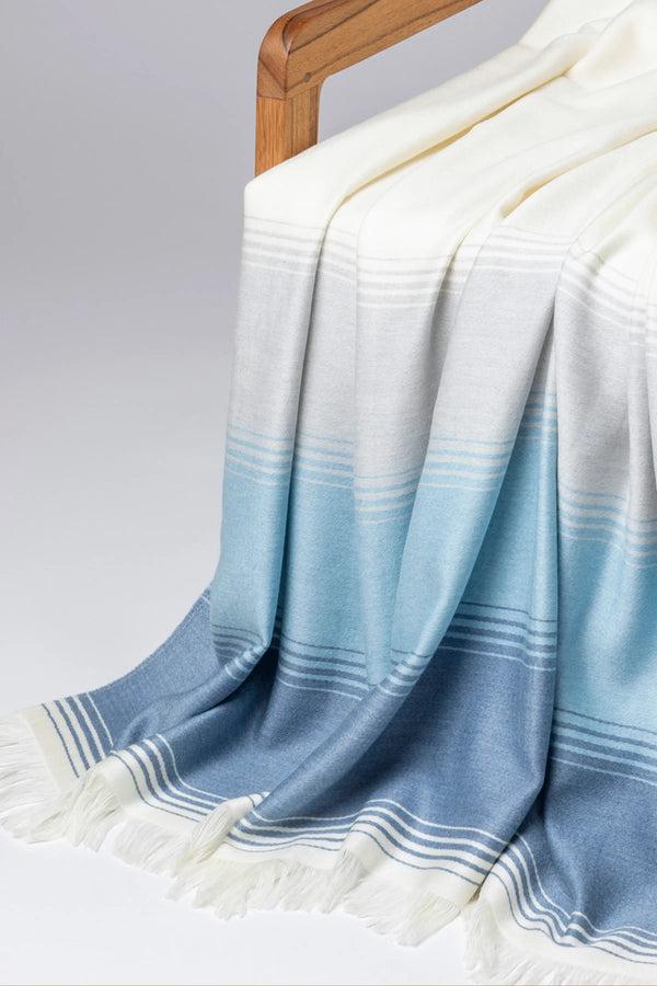 Johnstons Of Elgin Diffused Stripe Merino Wool Blue Throw