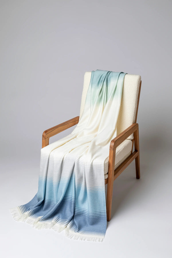 johnstons of elgin Diffused Stripe Merino Wool Blue Throw
