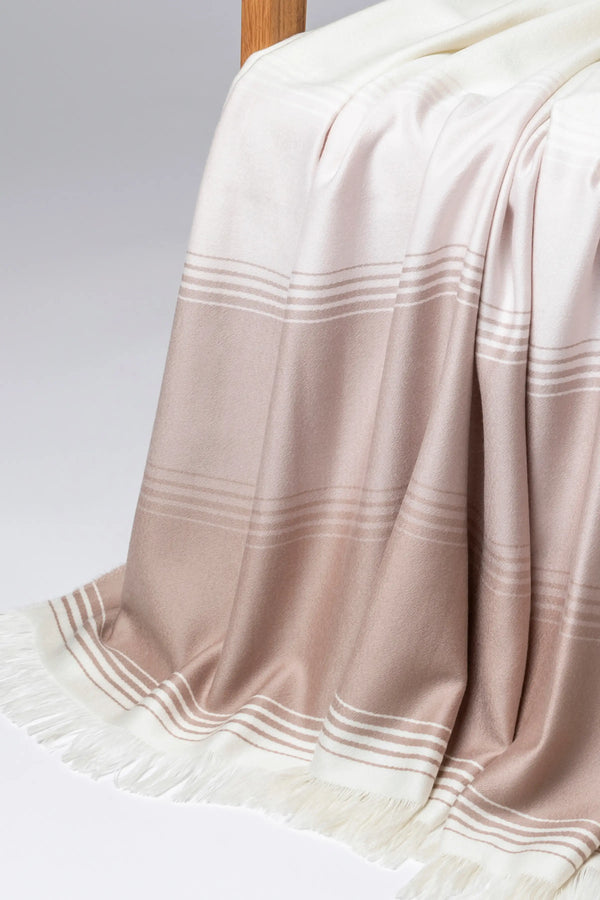 Johnstons Of Elgin Diffused Stripe Merino Wool Pink Throw