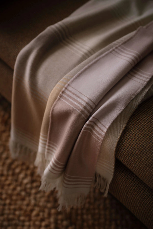 Johnstons Of Elgin Diffused Stripe Merino Wool Pink Throw