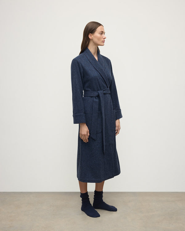 Johnstons Of Elgin Donegal Cashmere Navy Dressing Gown